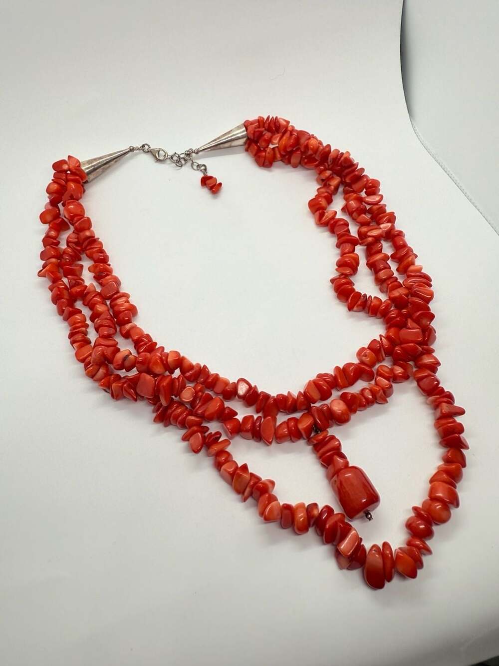 Red Coral Multi Strand Chip Beads Necklace Red